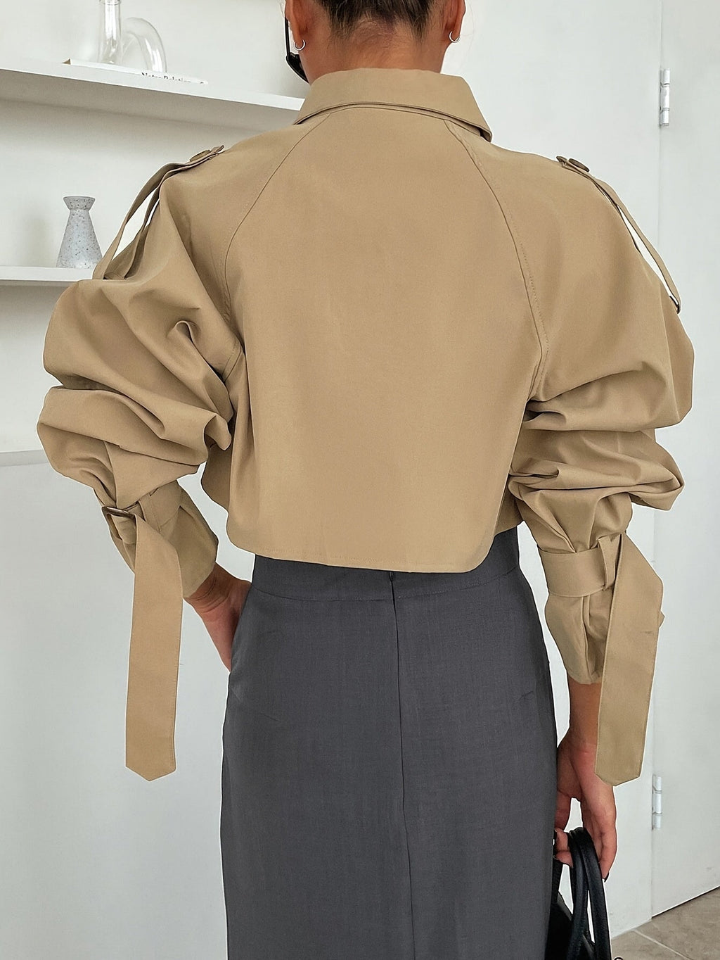 Caroline | Women’s Cropped Button-Up Trench Jacket