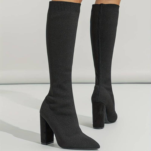 Addison | Women’s Knitted Sock Boots with Block Heel