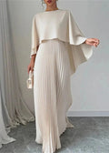 Amelia | Women’s Pleated Cape Overlay Maxi Dress