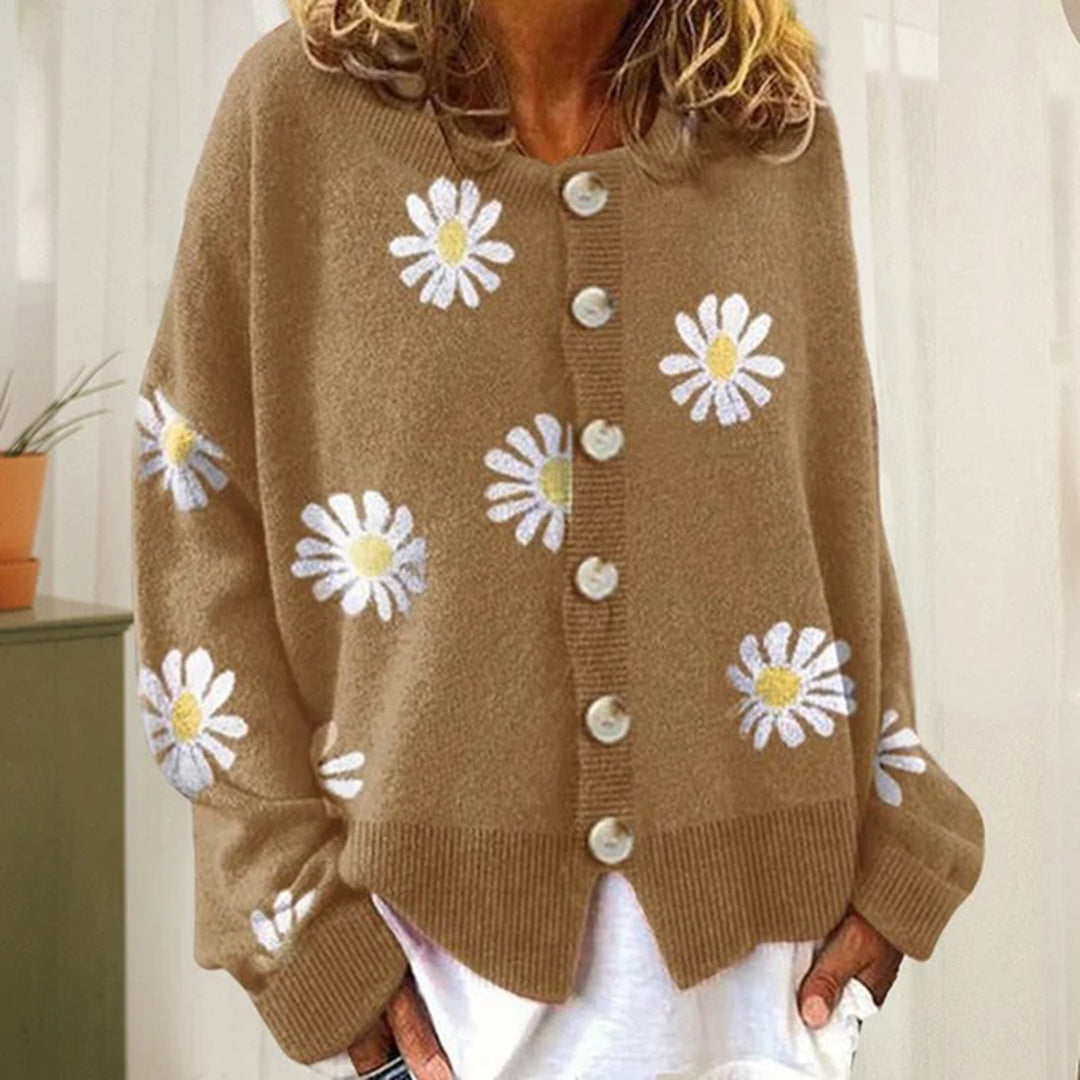 Margaret | Women’s Floral Button-Up Relaxed Fit Winter Cardigan