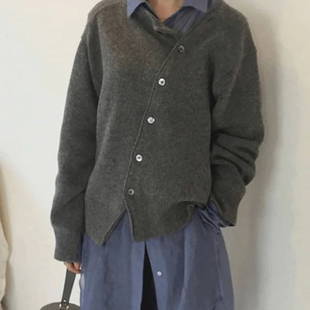 Isabella | Women’s Winter Cozy Asymmetrical Button Cardigan