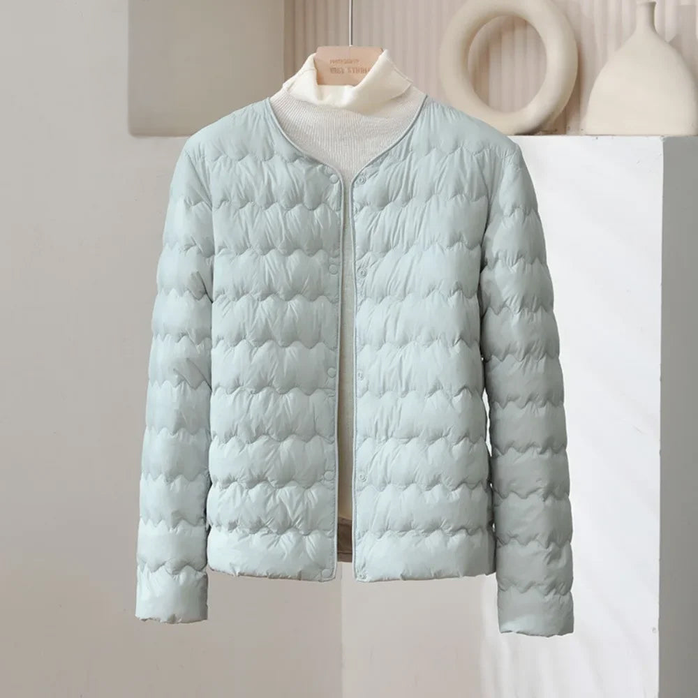 Minimalist Collarless Quilted Down Jacket