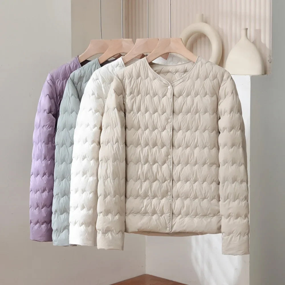 Minimalist Collarless Quilted Down Jacket