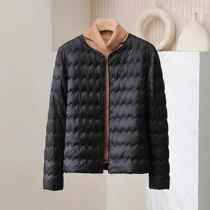 Minimalist Collarless Quilted Down Jacket