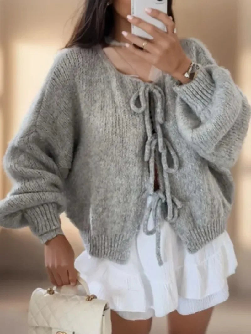 Jasmine | Women’s Chunky Winter Knotted Front Cardigan