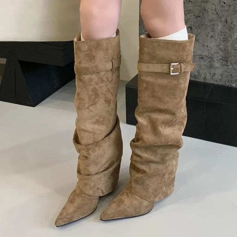 Michelle | Women’s Leather Thigh-High Boots with Buckle