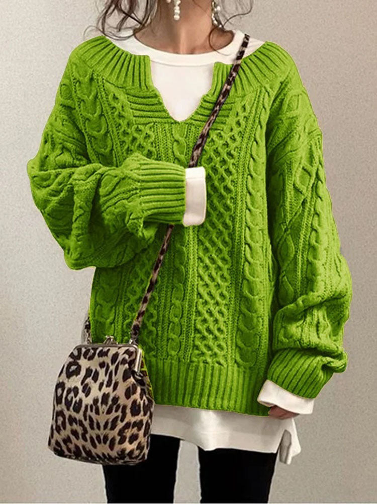 Claire | Women’s Cable Knit Sweater with V-Neck Detail