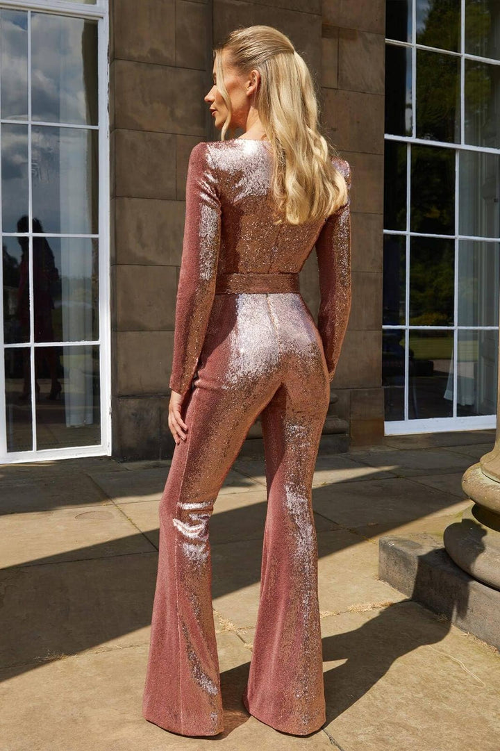 Bianca | Women Sparkly Sequin Belted Evening Jumpsuit