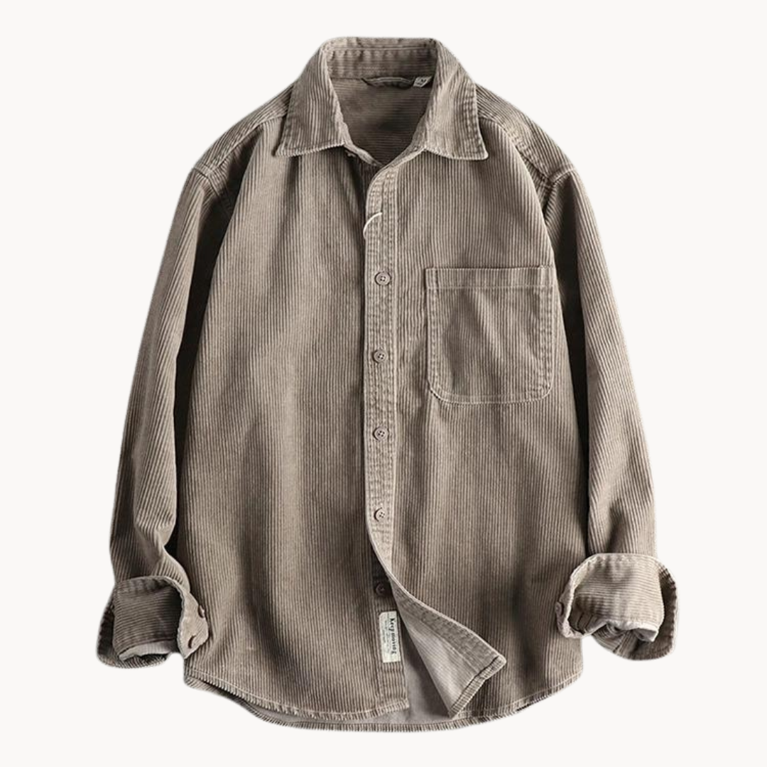 Zach | Men’s Casual Brown Corduroy Long Sleeve Shirt