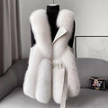 Women’s Faux Fur Vest with Belted Waist and Faux Leather Trim