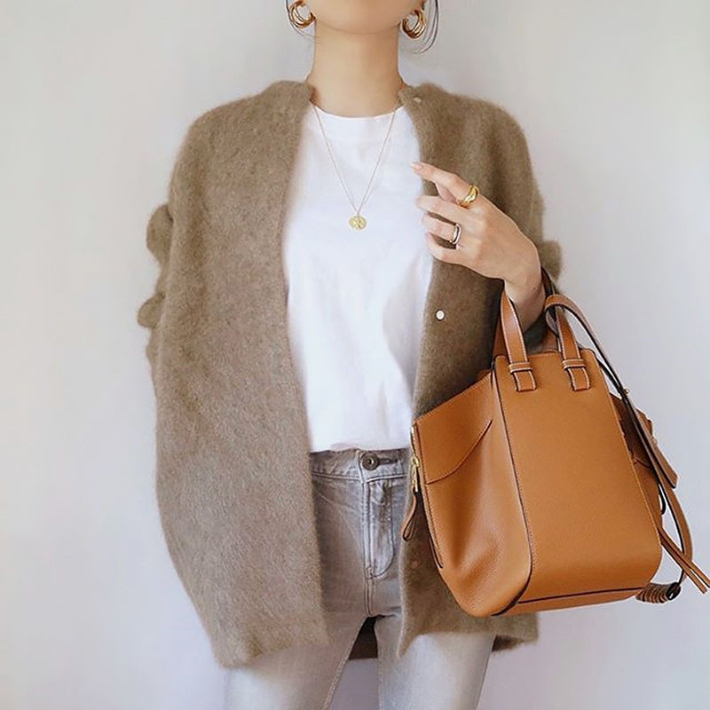 Women’s Fuzzy Knit Open Front Cardigan with Relaxed Silhouette