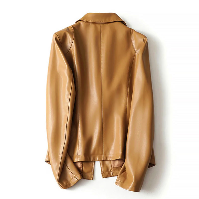 Women’s Genuine Leather One-Button Blazer Jacket