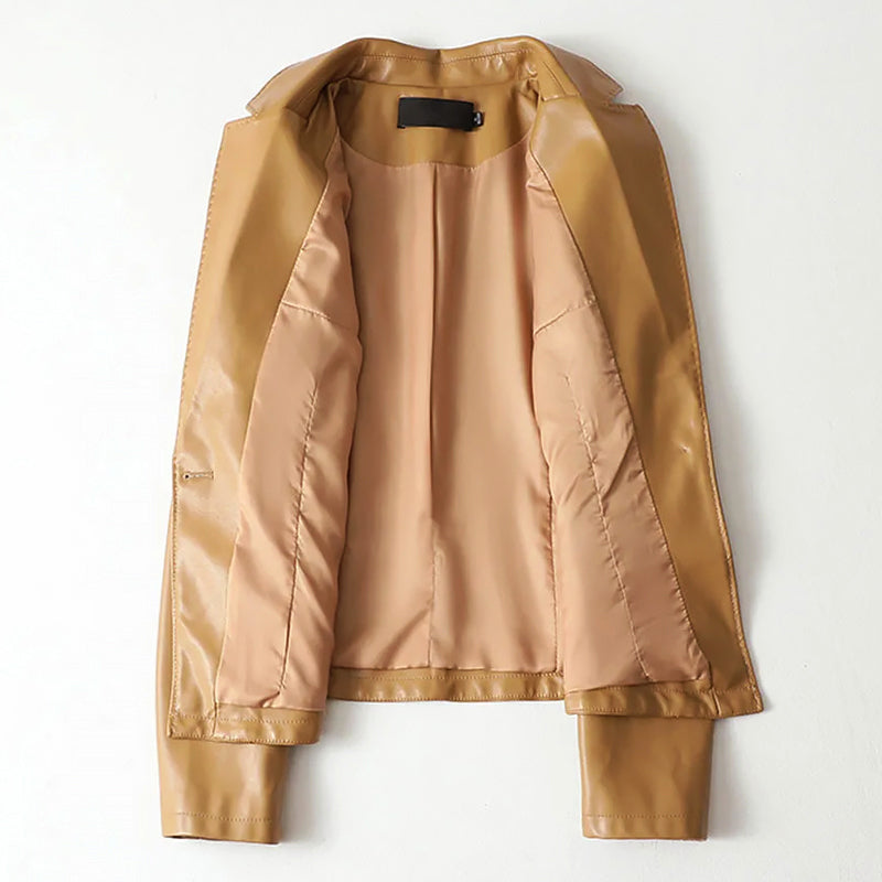 Women’s Genuine Leather One-Button Blazer Jacket