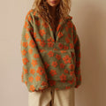 Women’s Half-Zip Fleece Sweatshirt with Floral Pattern
