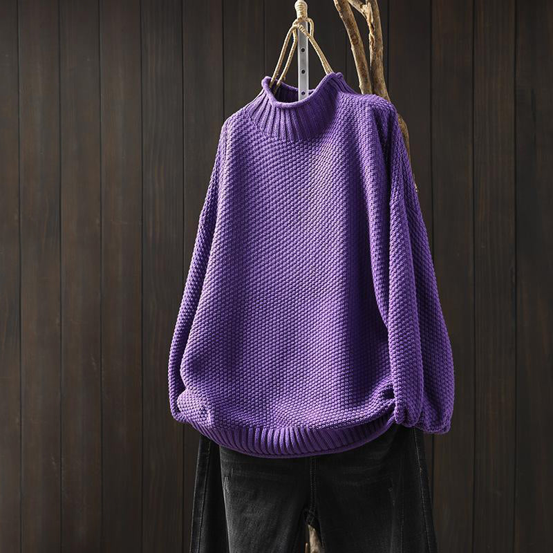 Women’s High-Neck Relaxed Fit Sweater with Textured Knit