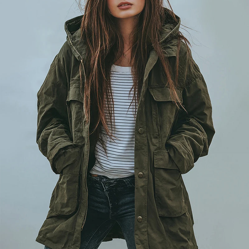 Women’s Hooded Casual Jacket with Front Pockets