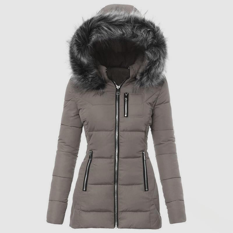 Women’s Hooded Puffer Parka with Faux-Fur Trim