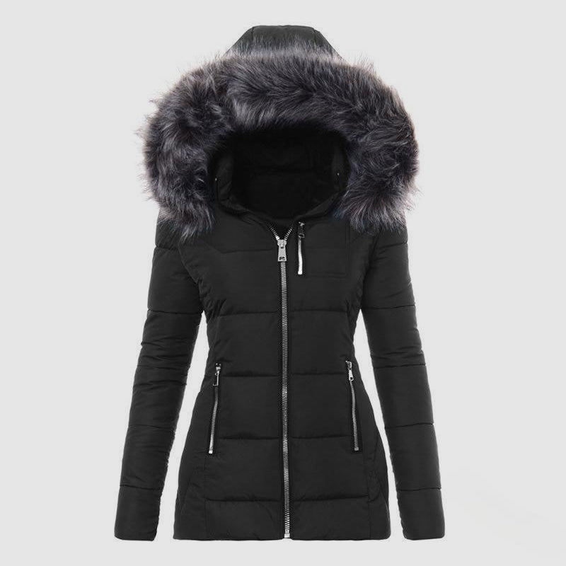 Women’s Hooded Puffer Parka with Faux-Fur Trim