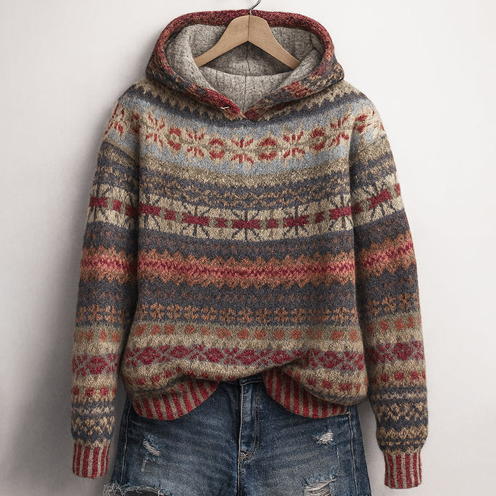 Women’s Knit Hoodie with Multicolor Pattern