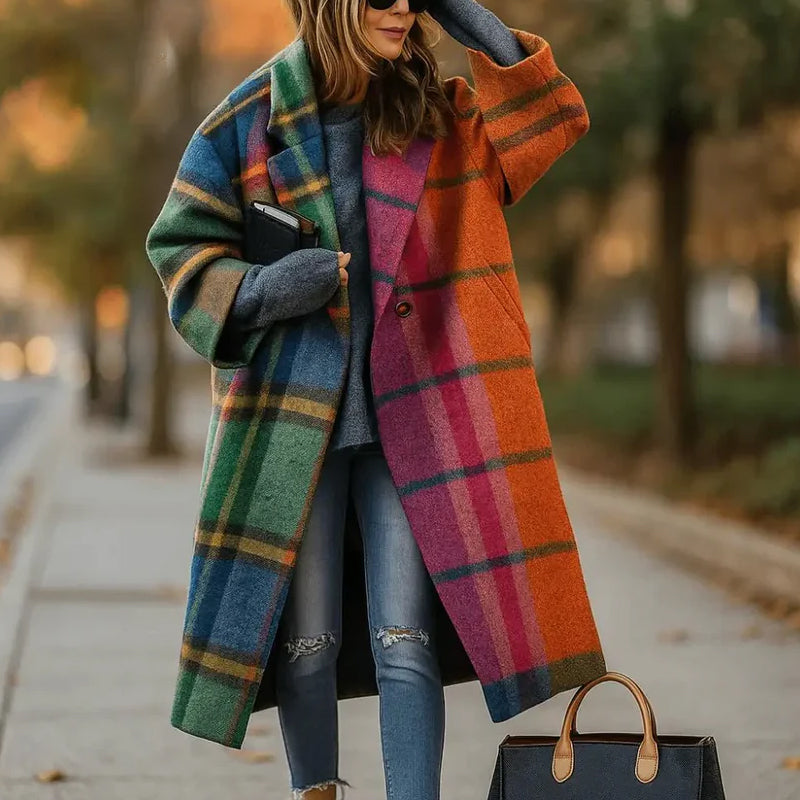 Women’s Long Coat with Wide Collar in Various Colors