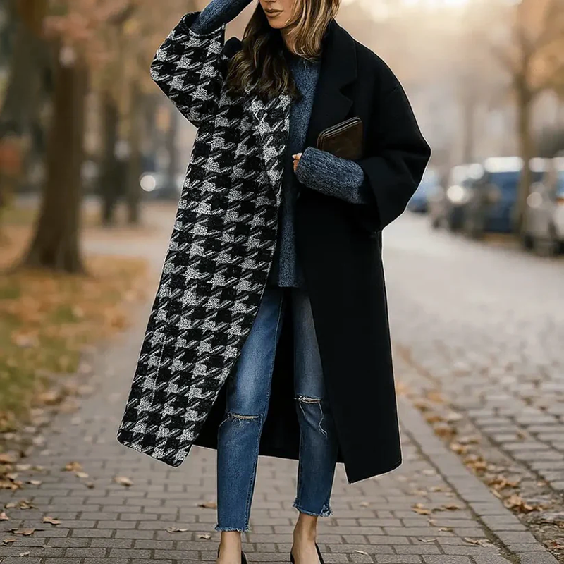 Women’s Long Coat with Wide Collar in Various Colors