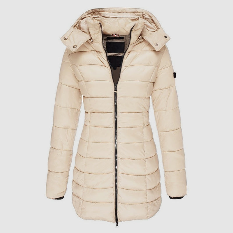 Women’s Long Slim-Fit Puffer Jacket with Hood