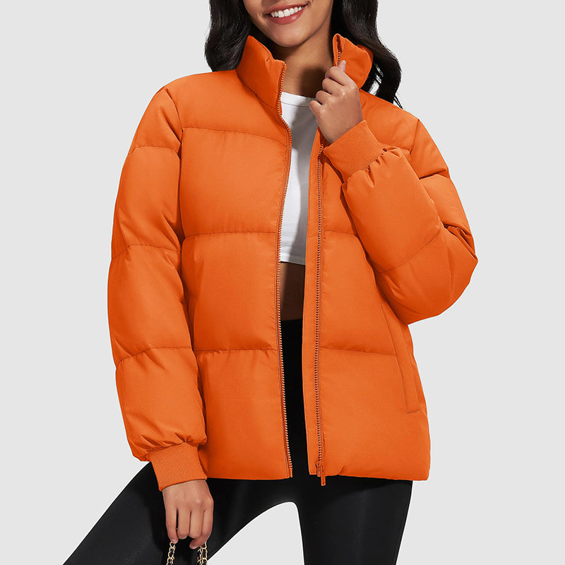 Women’s Mid-Length Down Puffer Jacket with Stand Collar