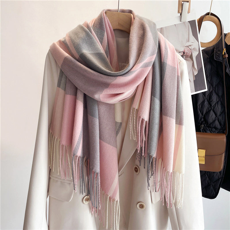 Women’s Plaid Knit Scarf with Cashmere-Inspired Texture