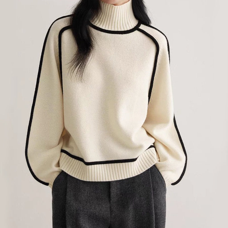 Women’s Turtleneck Knit Sweater with Contrast Trim