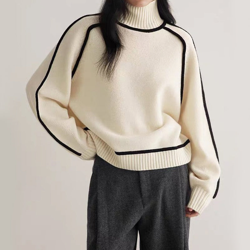 Women’s Turtleneck Knit Sweater with Contrast Trim