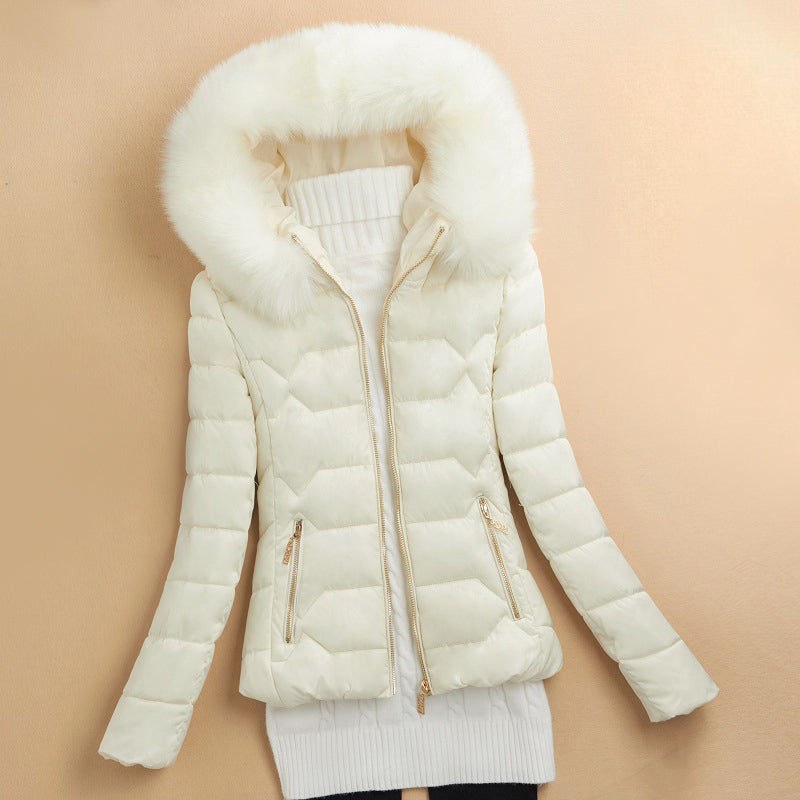 Women’s Winter Puffer Jacket with Fur-Style Hood Trim