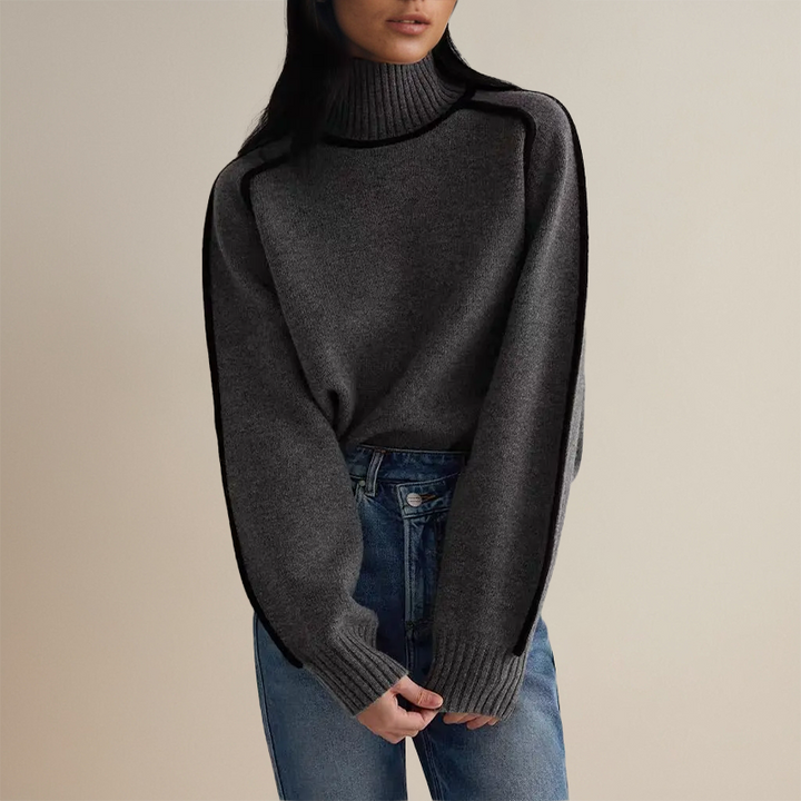 Charlotte | Women’s Ribbed Turtleneck Sweater with Side Stripes