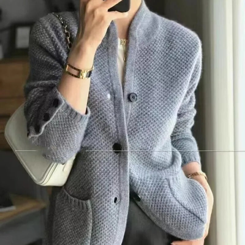 Gabrielle | Women’s Cozy Open Pocket Knit Button Cardigan