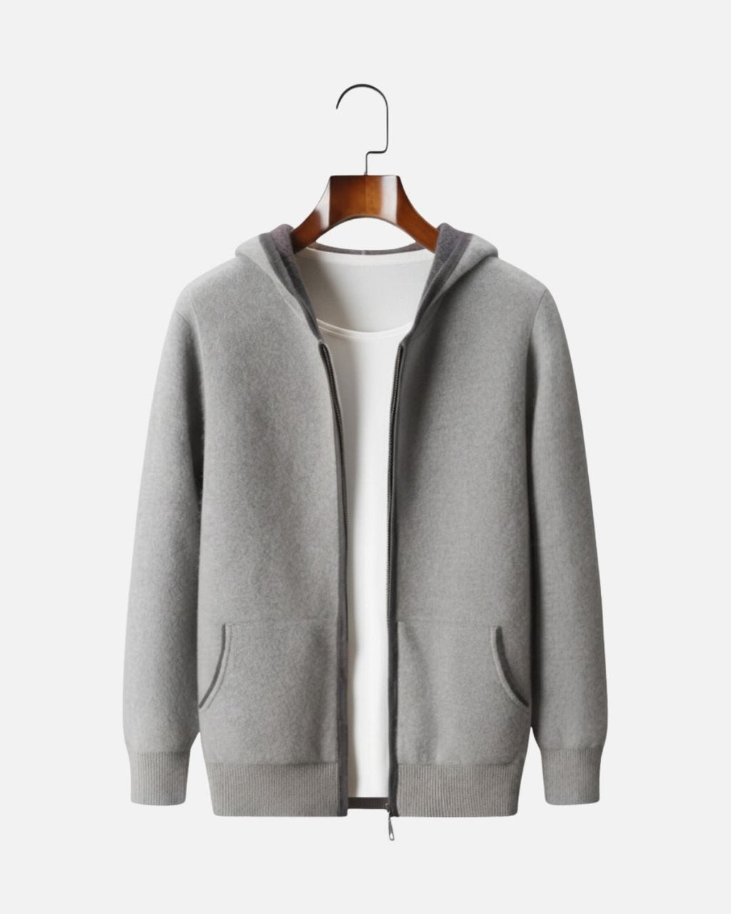 Cashmere Blend Full-Zip Hoodie Two-Tone - Gray