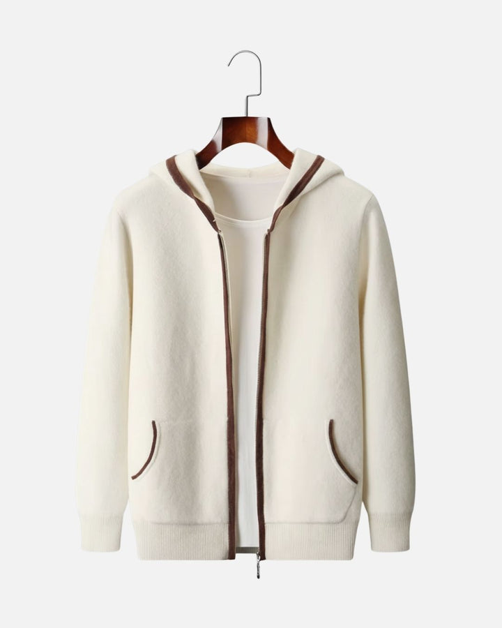 Cashmere Blend Full-Zip Hoodie Two-Tone - Ivory