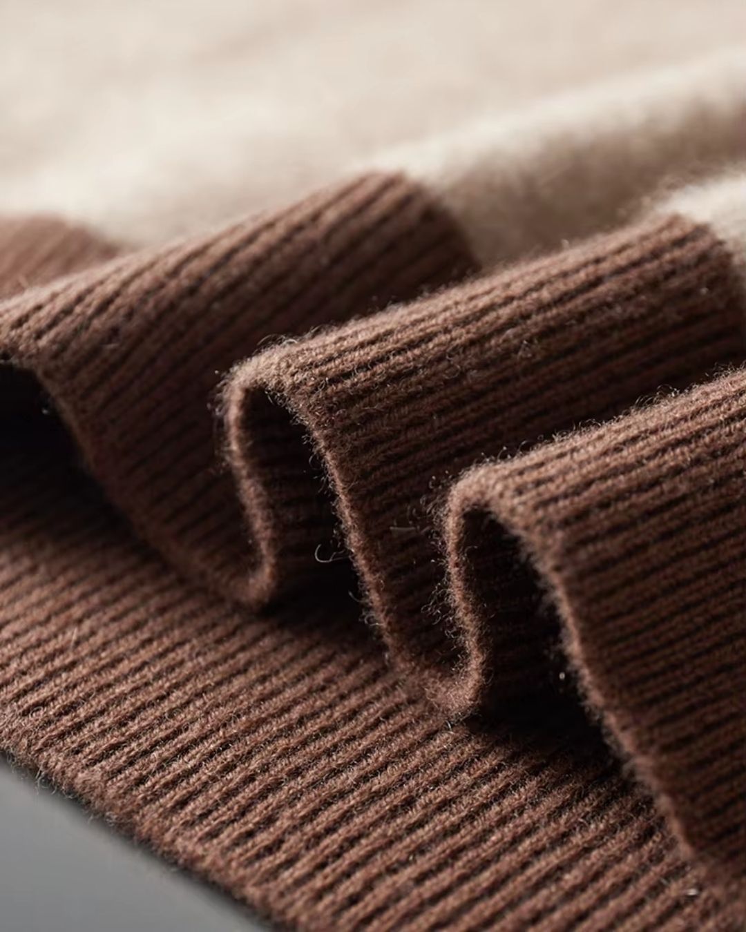 Cashmere Blend Two-Tone Hoodie - Mocha