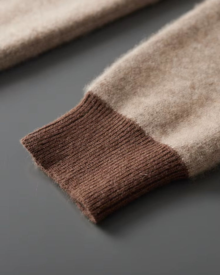 Cashmere Blend Two-Tone Hoodie - Mocha