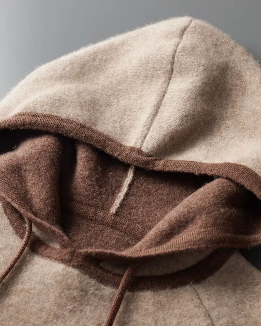Cashmere Blend Two-Tone Hoodie - Mocha