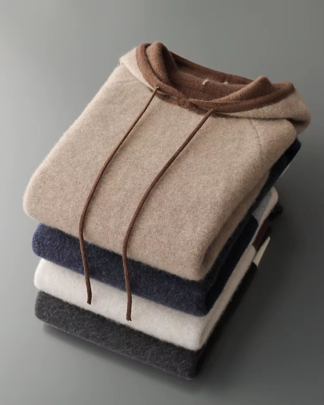 Cashmere Blend Two-Tone Hoodie - Navy