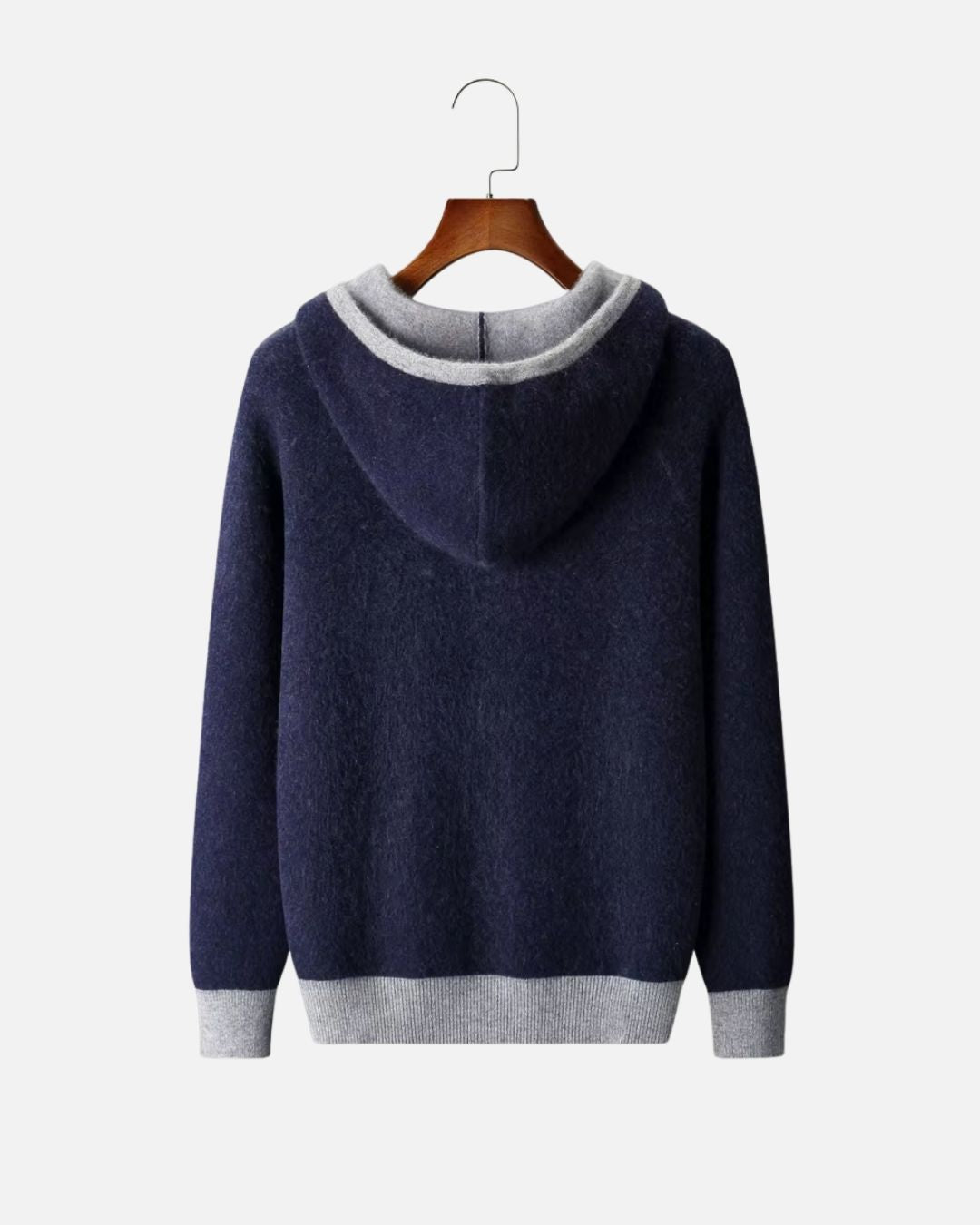 Cashmere Blend Two-Tone Hoodie - Navy