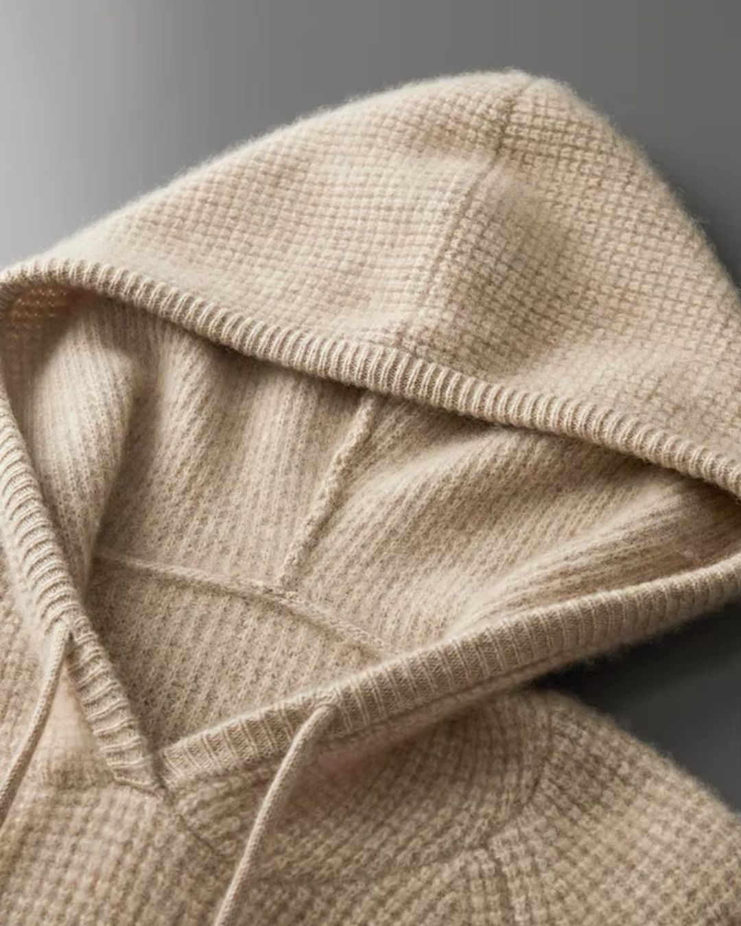Cashmere Blend Waffle Knit Hoodie - Camel