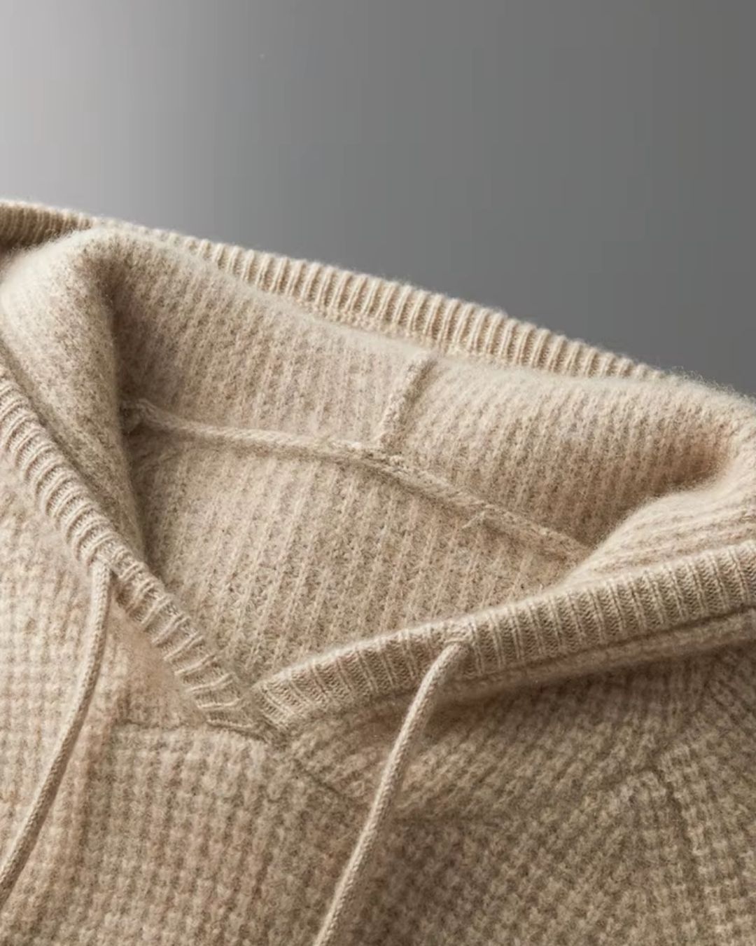 Cashmere Blend Waffle Knit Hoodie - Camel