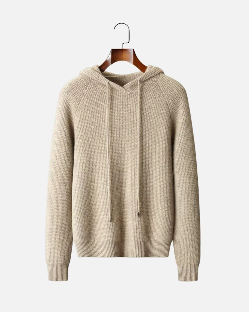 Cashmere Blend Waffle Knit Hoodie - Camel