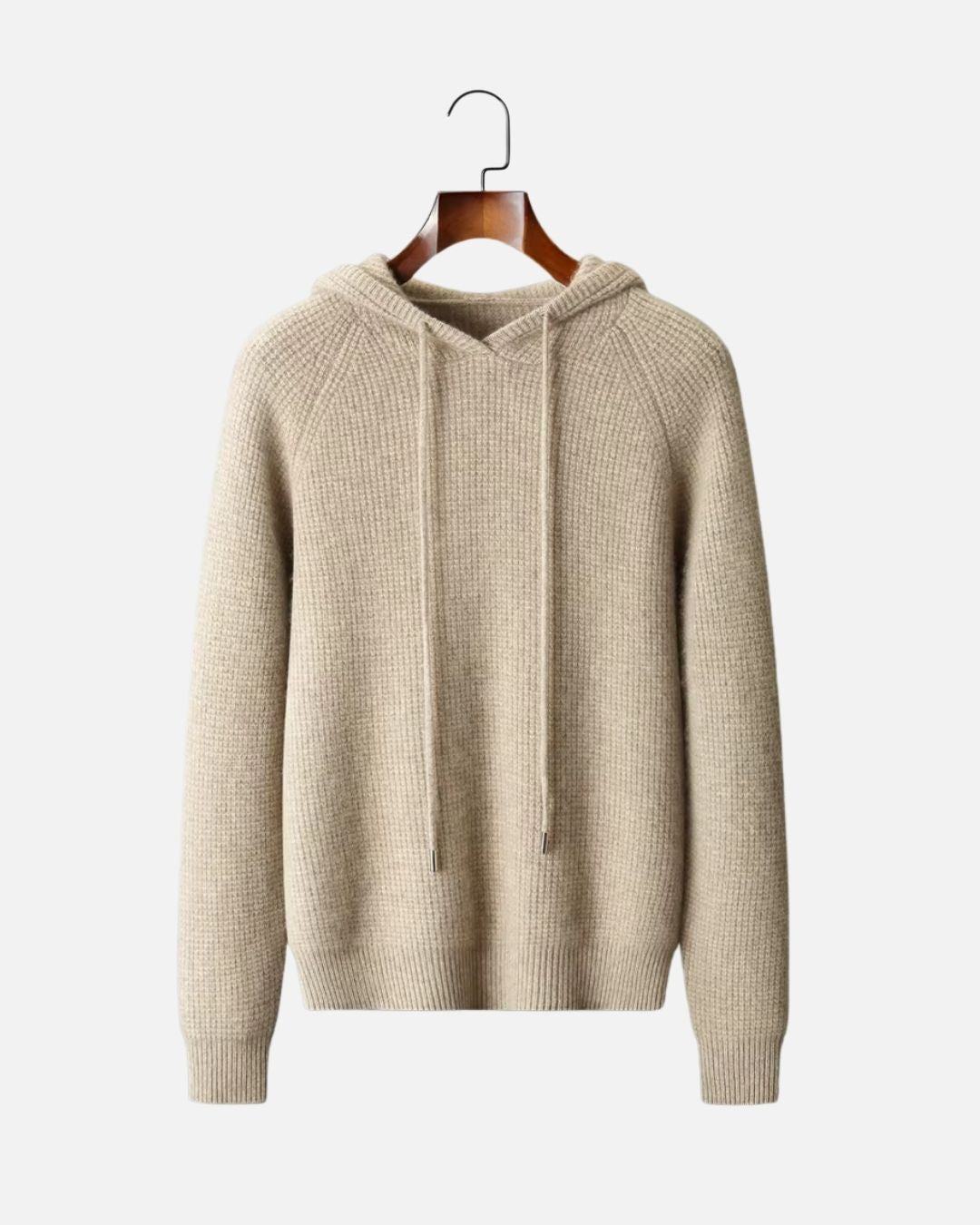 Cashmere Blend Waffle Knit Hoodie - Camel