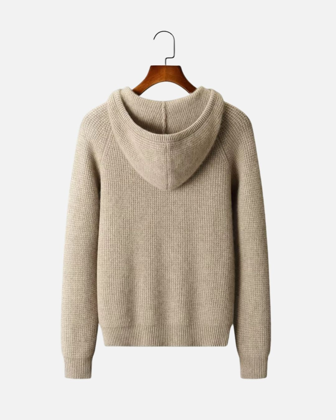 Cashmere Blend Waffle Knit Hoodie - Camel