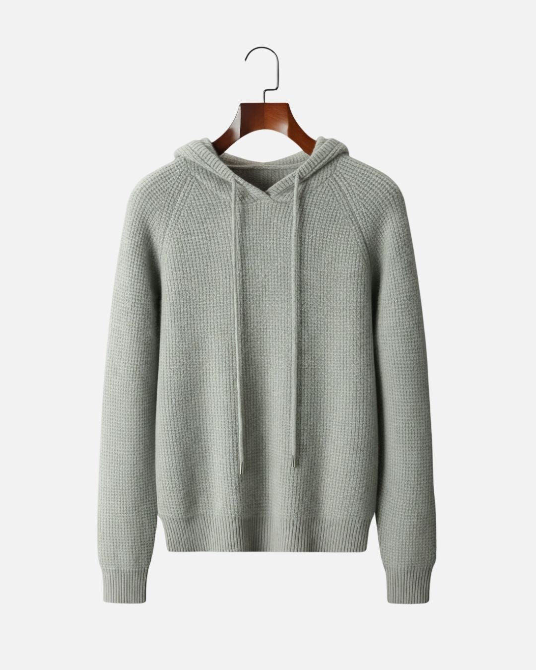 Cashmere Blend Waffle Knit Hoodie - Gray Green