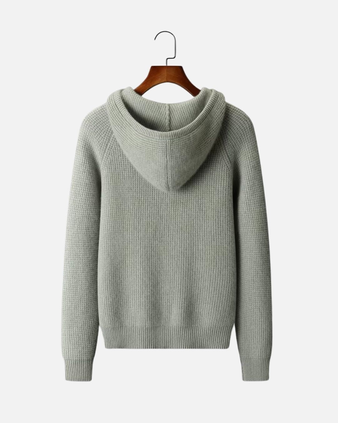 Cashmere Blend Waffle Knit Hoodie - Gray Green