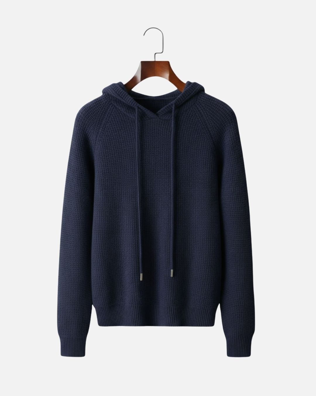 Cashmere Blend Waffle Knit Hoodie - Navy