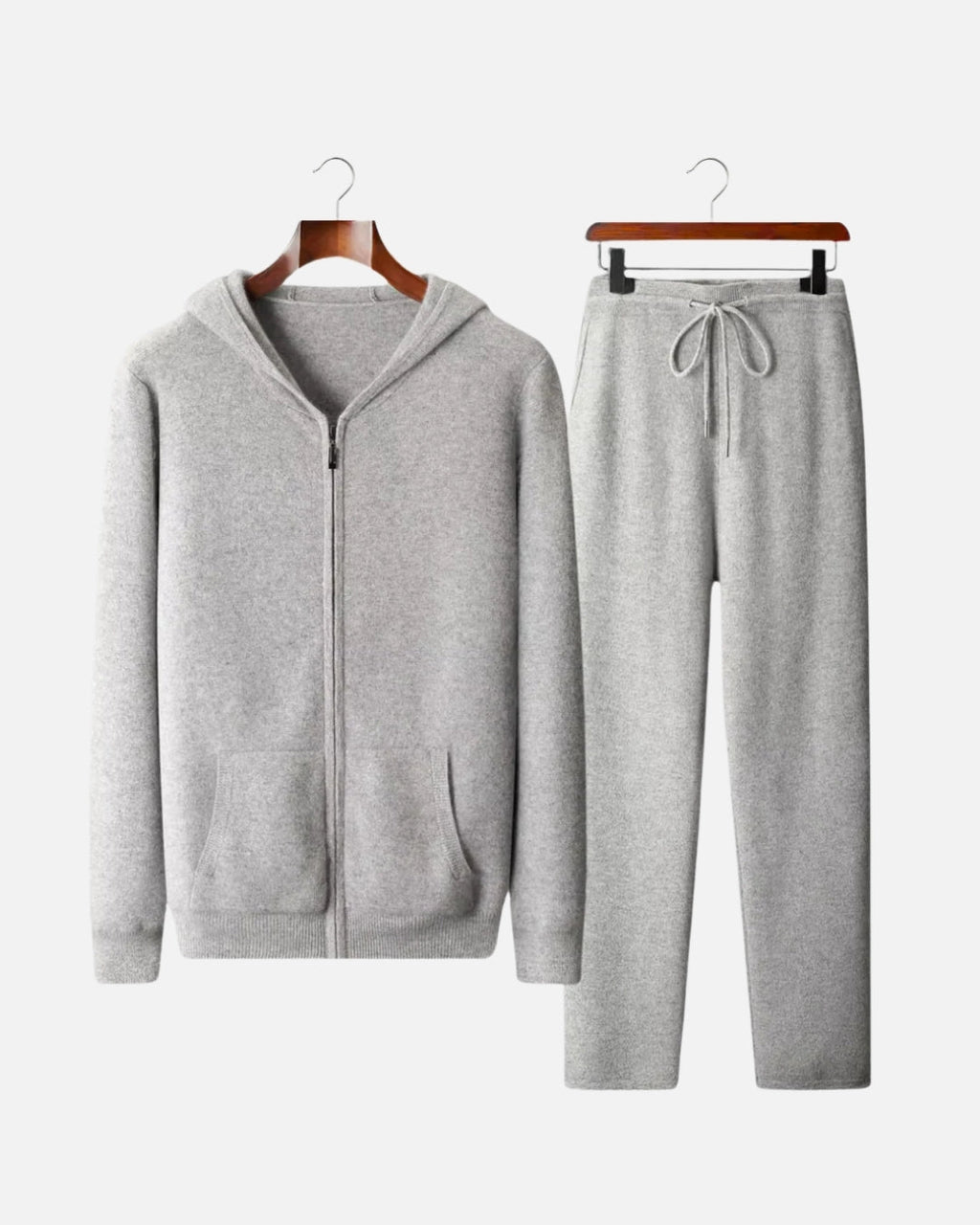 Merino Wool Full-Zip Hoodie Comfort Set - Gray