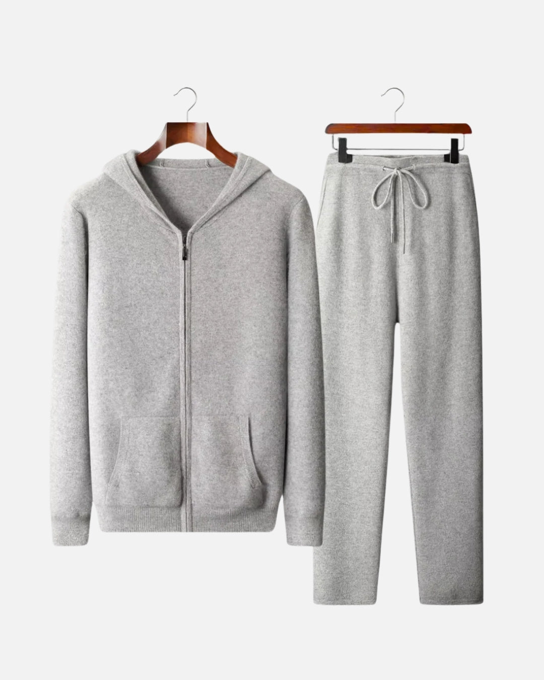 Merino Wool Full-Zip Hoodie Comfort Set - Gray